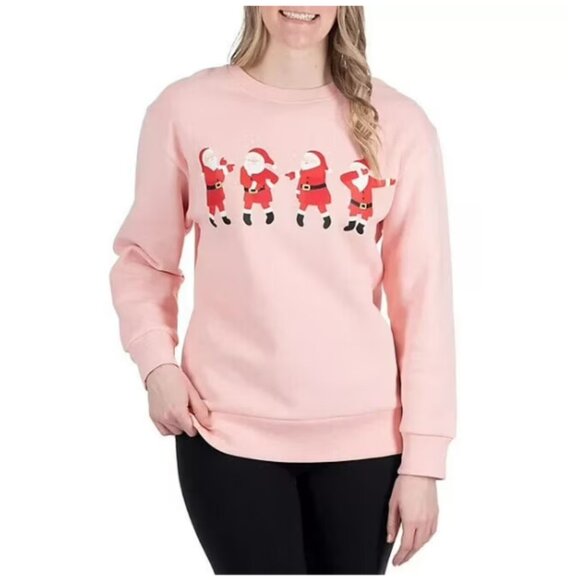 Dec. 25th Women's Pink Holiday Sweatshirt Dancing Santa's Large NWT - Picture 1 of 8
